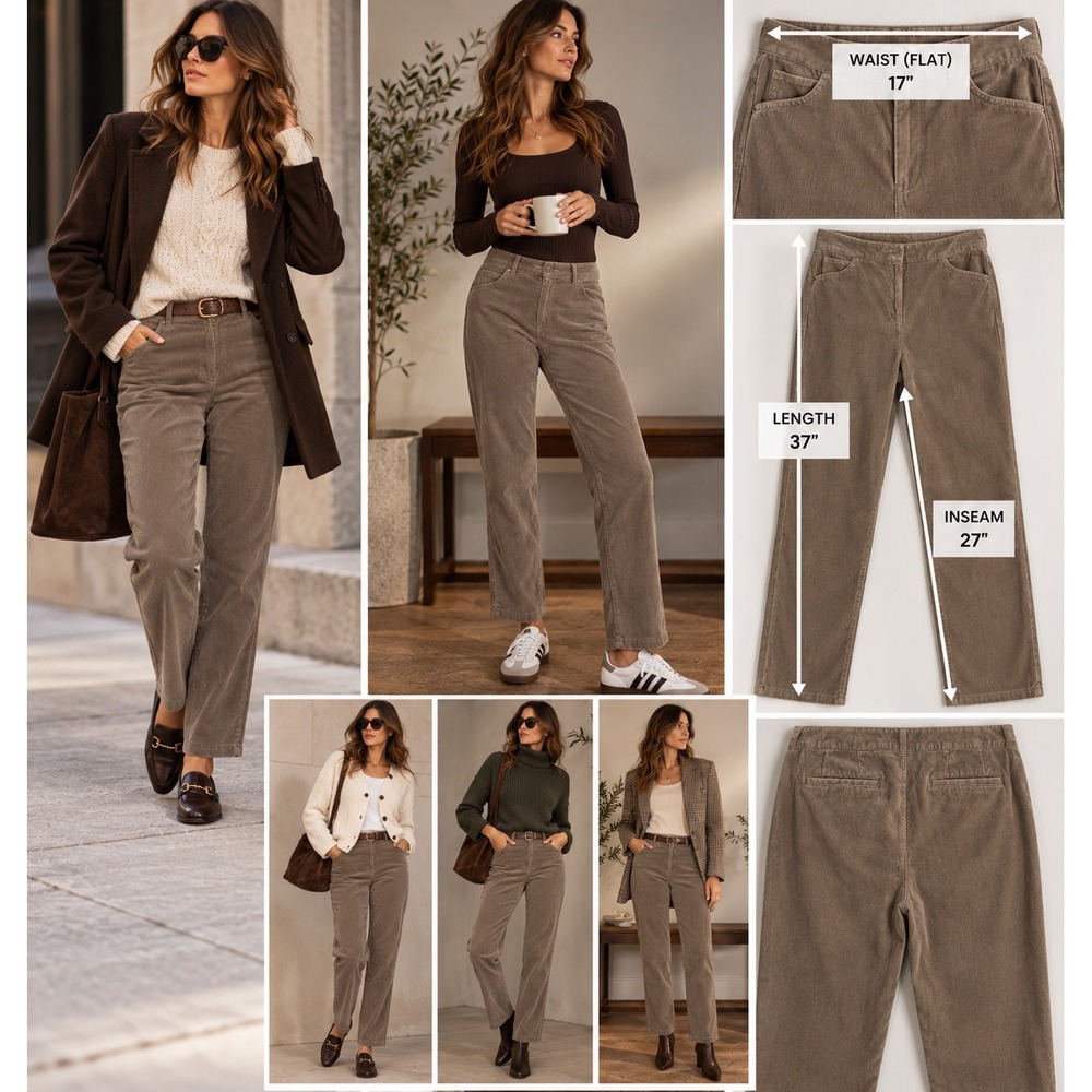 Brown Corduroy Pants Women 12P Straight Leg Petite J.Jill Stretch Quiet Luxury
